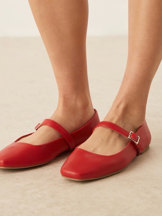 ASOS Shoes - Mary Jane Ballet Flats Red ASOS Design Lottie Faux Leather Square Toe —  10